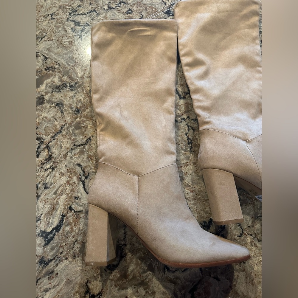 Tall Suede Boot Tan Sz 9 Block Heel Express New NWT Boots